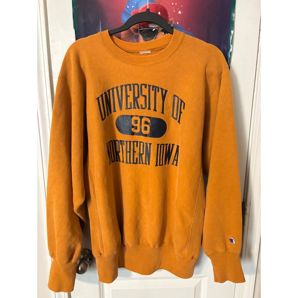 Vintage Champion Reverse Weave UNI University of Northern Iowa Sweatshirt Orange